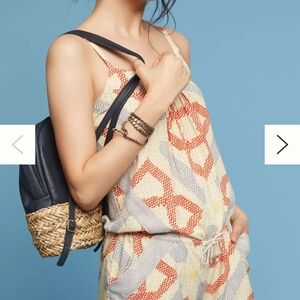 Anthropologie Cream Mini Dress with Orange & Gray Geometric Motif